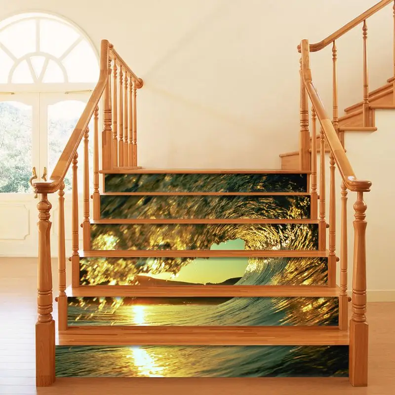 

6pcs/set 3D Vortex Staircase Stair Riser Floor Sticker Self Adhesive DIY Stairway Waterproof PVC Wall Decal Home Decor