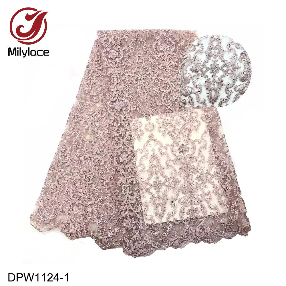

Delicate French Lace Fabric with Sequins 5 Yards Beautiful Floral Embroidery Tulle Sequence Lace Fabric for Wedding DPW1124