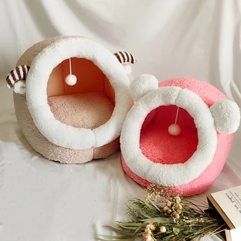 

Warm Cat Bed House Cute Puppy Cats Sleeping Beds Mat Pets Indoor Basket Cave Cats Dogs Cushion Kennel Nest With Playing Ball