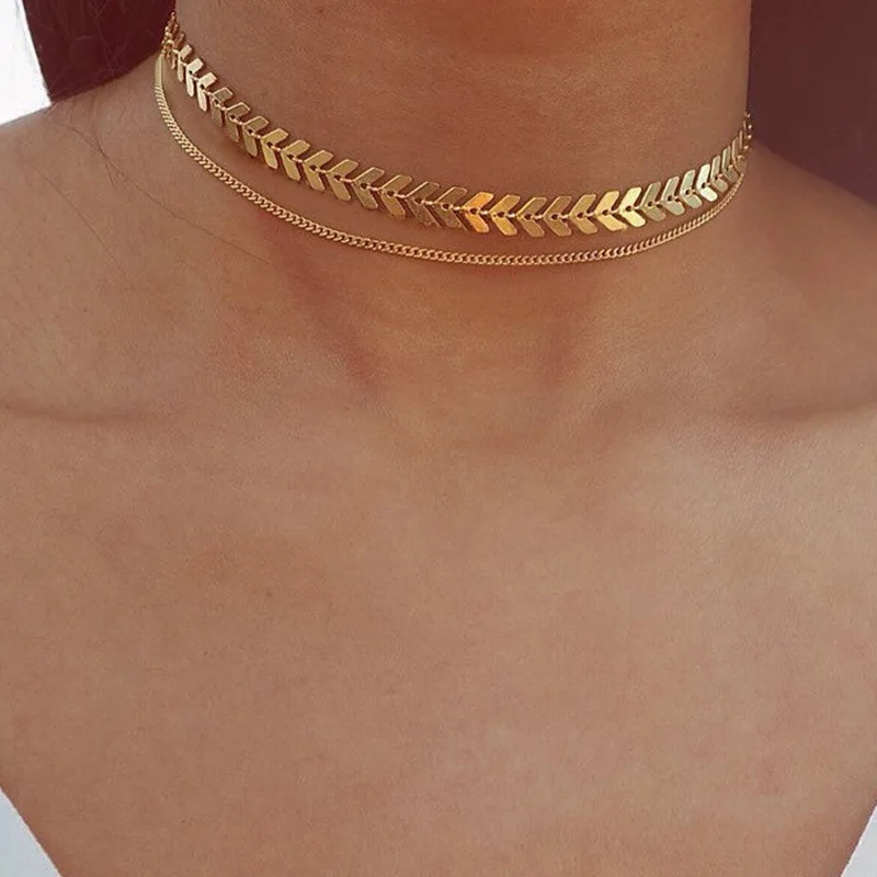 

Women's multi-arrowhead fishbone collar two-layer necklace aircraft bone collar flat chain collar collar necklace jewelry