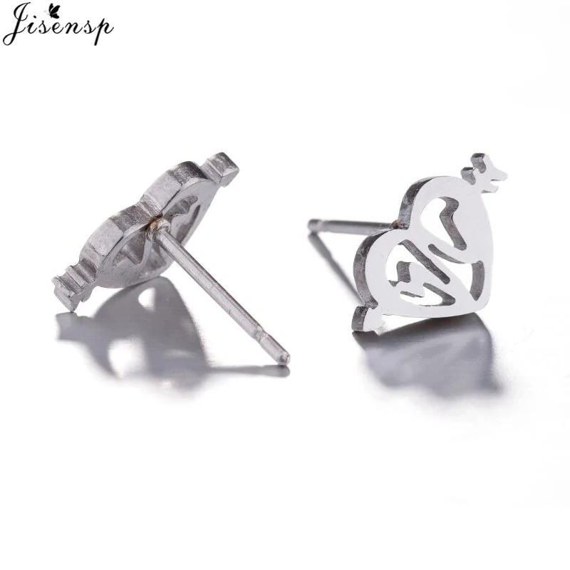 Jisensp Trendy Heart Arrow Stainless Steel Earrings for Women Girls Unique Heartbeat Stud Earrings Fashion Jewelry Gift
