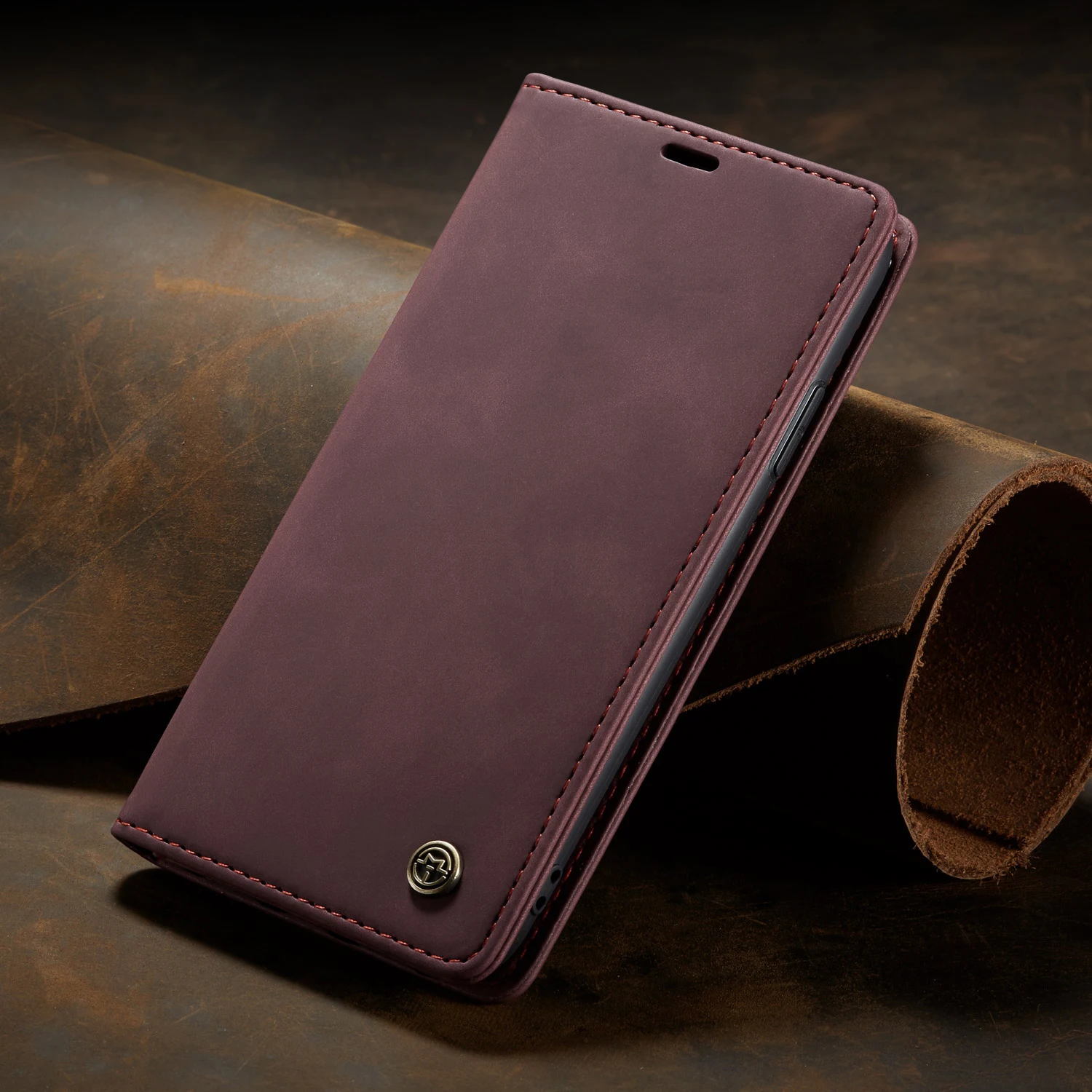 Vintage Leather Flip Wallet Phone Case - Magnetic Closure and Card Slots