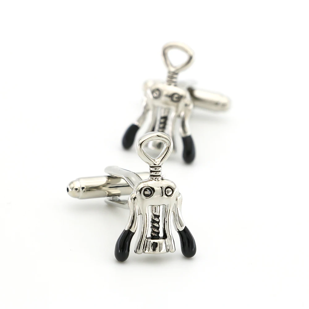 

Corkscrew Cuff Links For Men Red Wine Opener Design Quality Brass Material Silver Color Cufflinks Wholesale&retail