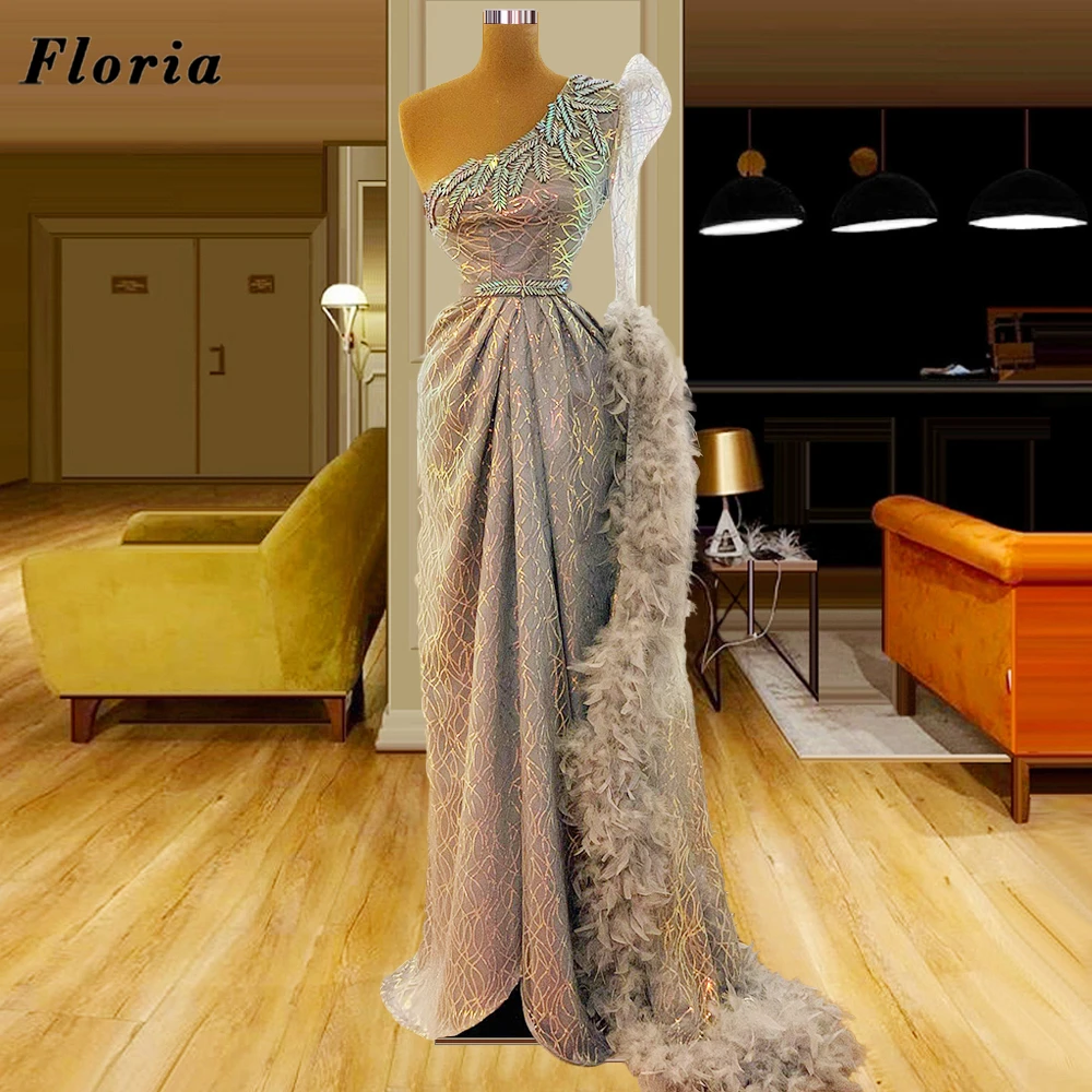 

Floria Middle East Mermaid Evening Dresses Long Beadeds Dress 2022 Robes De Soiree Arabic Dubai One Shoulder Prom Party Gowns