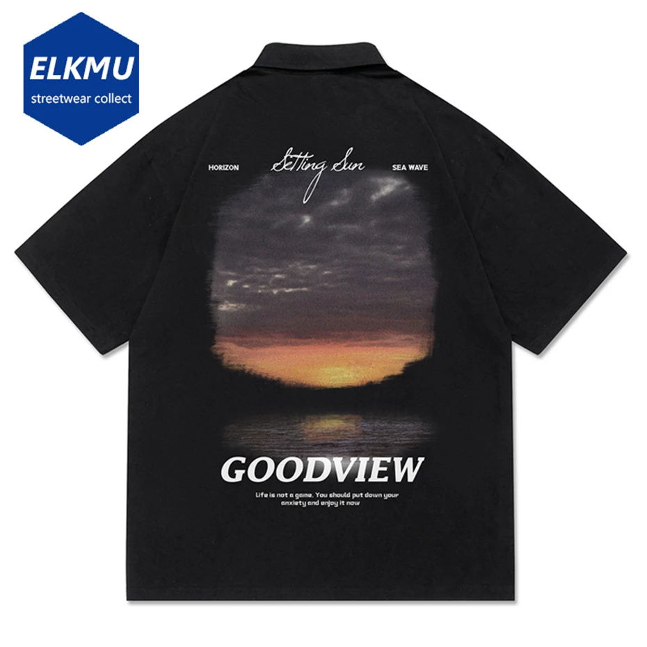 Hi Street Tee Shirts Men Oversized Fashion Summer T Shirt Black Streetwear Harajuku T-shirts Short Sleeve Mens Polo Collar Tees | Мужская