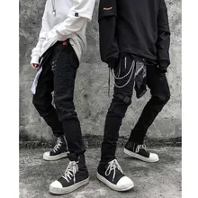 Pantalones vaqueros informales rasgados para hombre, Jeans ajustados a la moda, Cargo, ropa de calle, color negro