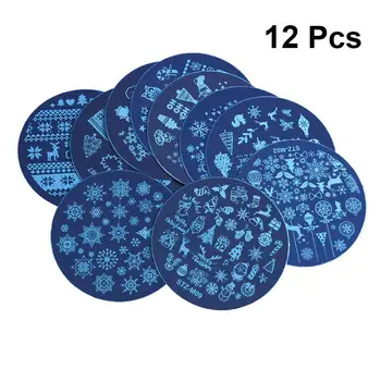 

1 Set Manicure Stamping Templates Christmas Seal Templates Nail Art Round Printing Plates for with 1pc Seal and 1pc Scraper