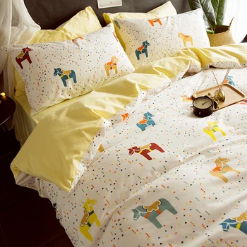 

Cartoon Cotton Cotton Four-Piece Bedding Set Boys And Girls Children's Dormitory Bed Sheet Three-Piece Yellow Quilt Cover