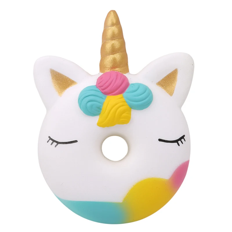 Jumbo mignon Kawaii arc-en-ciel licorne visage beignet lente montée sangles doux presser parfumé pain gâteau enfant amusant décor jouet cadeau