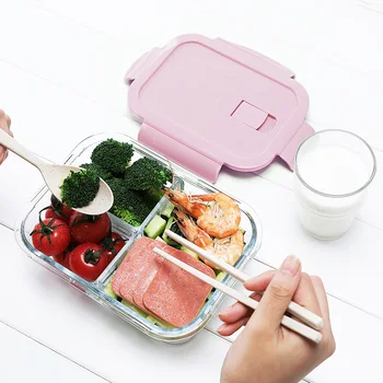 

Glass Container Office Workers Only Microwave Oven Heating Lunch Box Partition Sealed with Lid Refrigerator Freshness Bowl