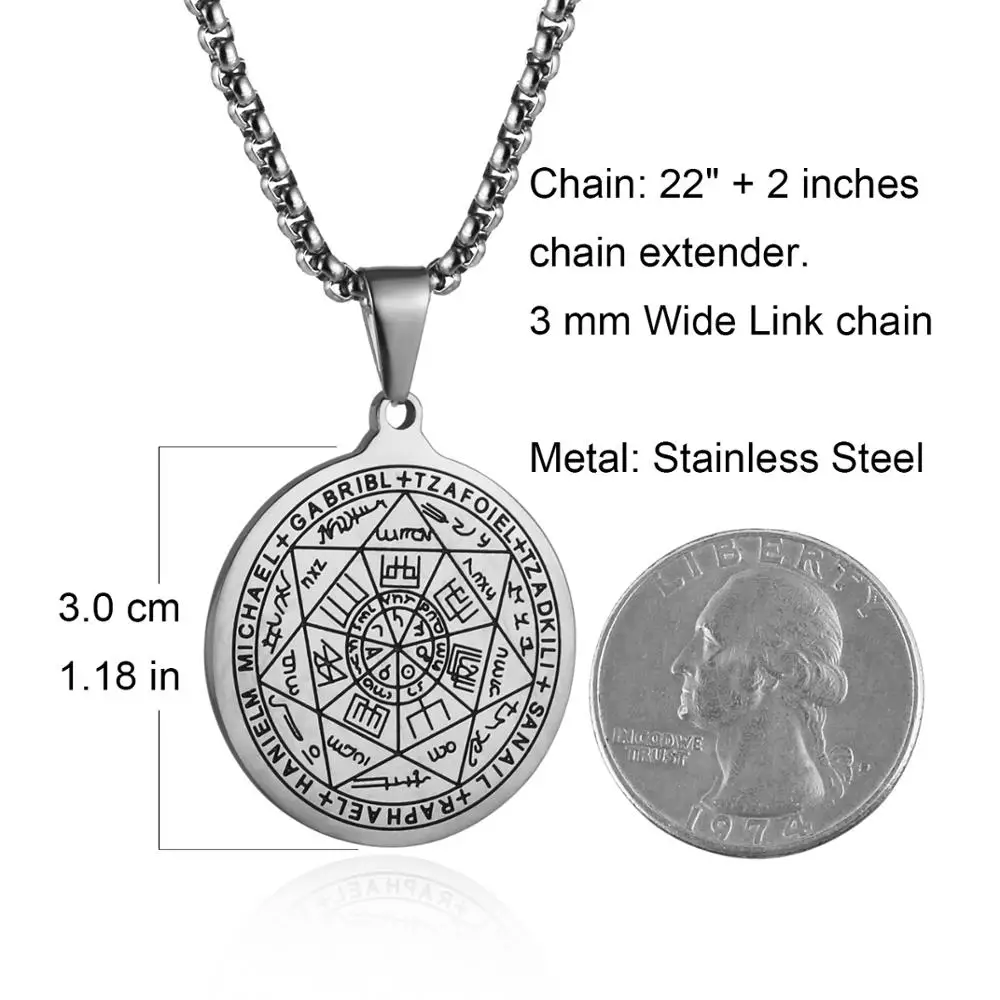 HZMAN винтажная нержавеющая сталь уплотнение семи Archangels кулон ожерелья 22+ " цепь
