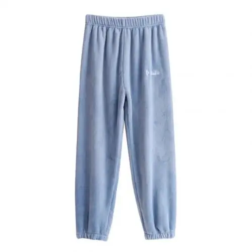 Модные женские осенние одноцветные фланелевые повседневные длинные пижамные брюки с завязками на лодыжках, теплые штаны для отдыха - Цвет: Light Blue