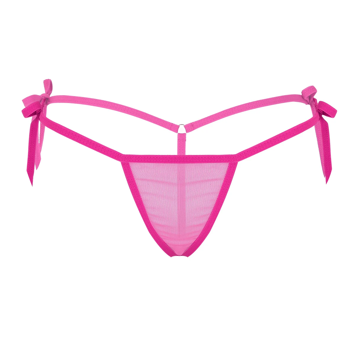 Hot Womens Mesh See Through Sheer Sissy Brazilian Panties Lingerie Low Rise Mini Thong Tie-Side Panties Bikini Briefs Underwear - Цвет: Rose