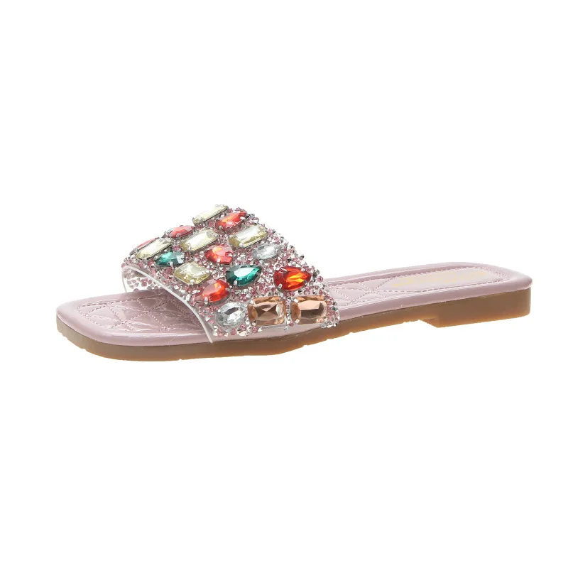 

Korean-style New Style Sandals Women's Fashion Color Man-made Diamond Shine Sequin Flat Casual Women's Sandals