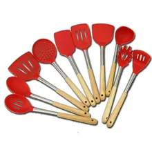 Деревянная ручка, силикагель, кухонная посуда, 10 шт., антипригарный горшок, кухонная лопатка, высокотемпературная стойкая лопатка