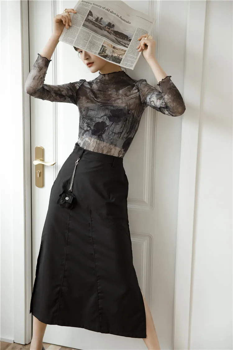 MSXU Fashion Chic Printed See Through Sheath