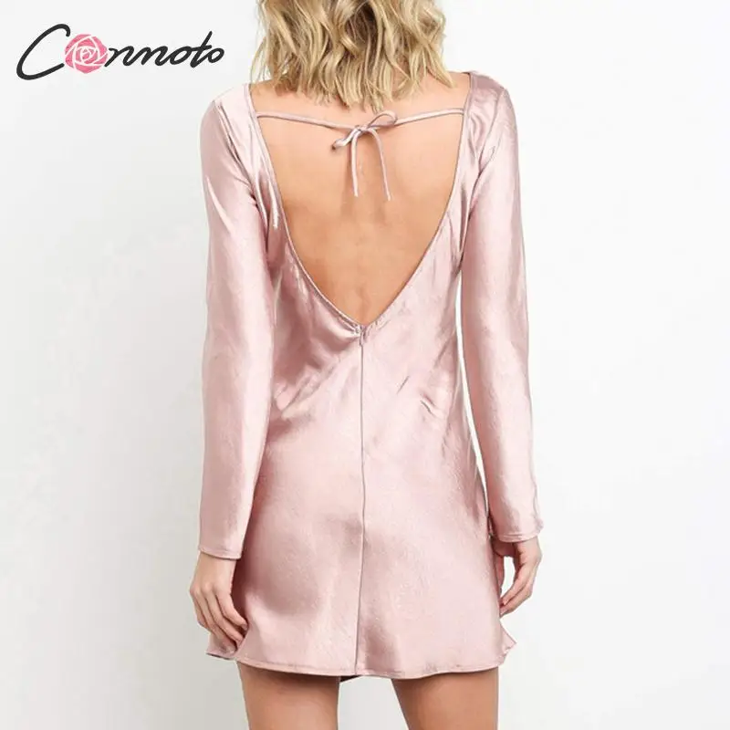 Conmoto Короткое атласное нарядное платье зимнее женское сексуальное зеленое платье с открытой спиной женское платье-комбинация с длинным рукавом плюс размер Vestidos