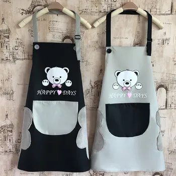 

Aprons for Woman Cleaning Tools Lovely Bear Pattern Adult Apron with Big Pocket Kitchen Baking Cooking Accessories Bib Aprons