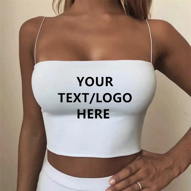 YOUR TEXT HERE Black Crop Tank Top Cleavage Boob Shirt Women's