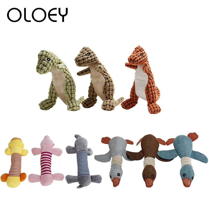 

Funny Dog Fleece Squeak Toy Durability Plush Elephant Duck Pig Dinosaur Chew Sound Toy Fit for All Pets Dog Cat Interactive Toys