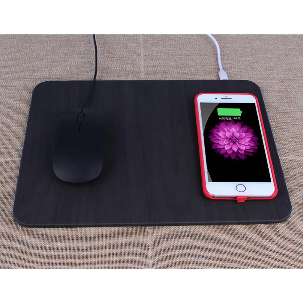 EPULA коврик для мыши 10 Вт Беспроводная зарядка USB PU+ деревянный коврик для мыши/Мыши для ПК ноутбука 30x22 см Коврик для мыши для дома offfice