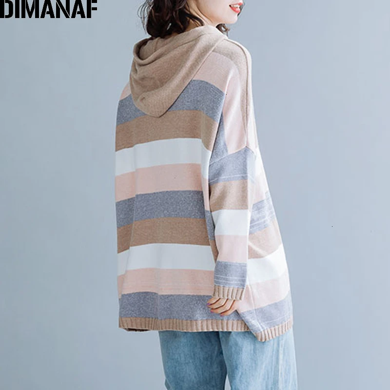 DIMANAF Plus Size Women Sweater Winter Pullovers Hooded Knitting Cotton Fashion Striped Loose Oversize Lady Tops Female Clothes DIMANAF Plus Size Women Sweater Winter Pullovers Hooded Knitting Cotton Fashion Striped Loose Oversize Lady Tops Female Clothes