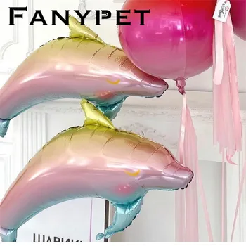 

gradient Dolphin Fish Foil Balloons Ocean Animal Helium Ballons Birthday Party Wedding Decor Air Baloons Event Ball Supplies