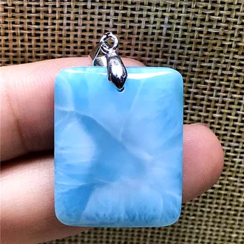 

Top Natural Blue Larimar Pendant For Woman Man Crystal 26x20x6mm Rectangle Beads Dominica Stone Water Pattern Stone Jewelry AAAA