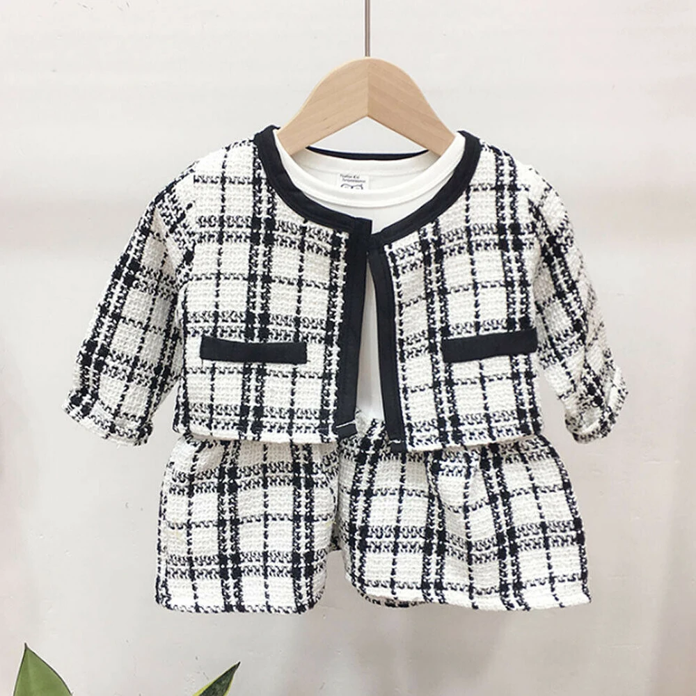  Kids Baby Girl Plaid Coat Toddler Outfits Set JKP4467