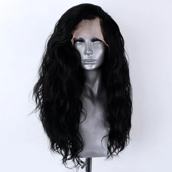 Black Synthetic Lace Front Wig With Natural Hairline Water Wave High Temperature Fiber Hair Wigs For