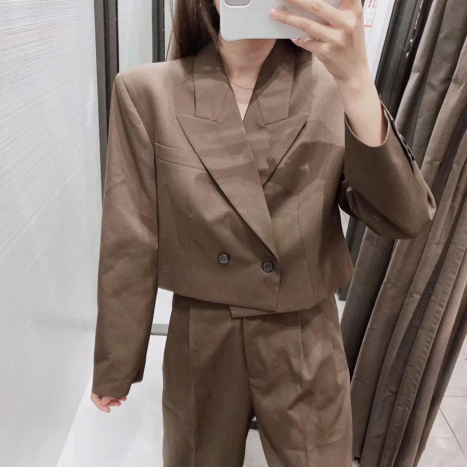 2019 осень новая женская тонкая с длинными рукавами двубортная Короткая Повседневная куртка-26979