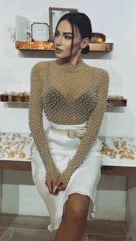 

Babatique 2020 New Fashion Women Sexy Beading Bodysuit Ladies Elegant Party Bodysuit