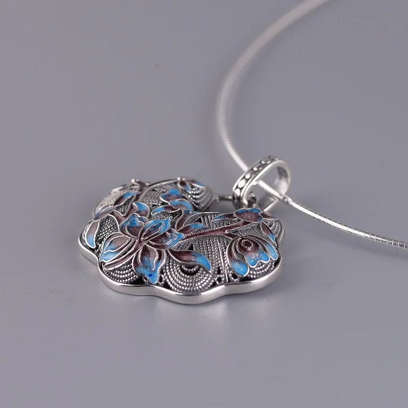 BALMORA 925 серебро Ретро Пион цветочный кулон для ожерелья для женщин леди этнические эмалированные модные ювелирные аксессуары