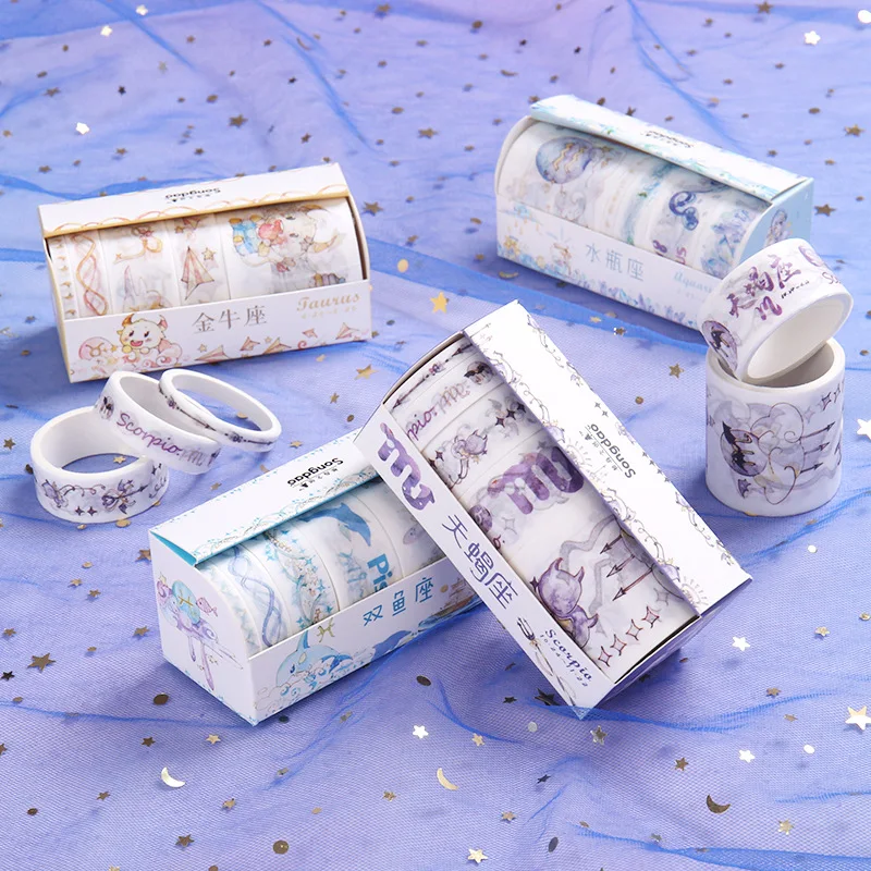 

5 Pcs/pack Masking Tape for Scrapbooking Decoration Twelve Constellations Series and Paper Tape Diary DIY Decorative Stickers