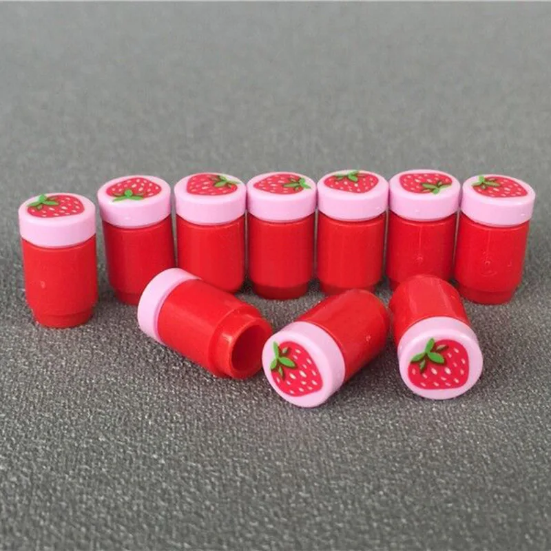 10pcsset Fruits Figures Food Strawberry Jam Building Blocks DIY MOC Accessories Model Building Bricks Kits Toys For Children (1)
