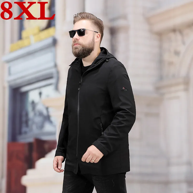 

2020 new Spring And Autumn high quality Plus size 8XL 7XL Men Coat Casual Loose Have Hat Super Large SizeJacket