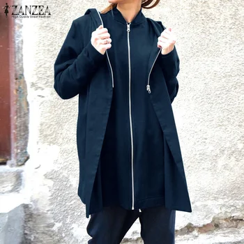 

ZANZEA 2020 Fashion Hooded Hoodies Sweatshirts Women's Coats Autumn Long Sleeve Pullovers Female Warm Casual Zipper Pullovers