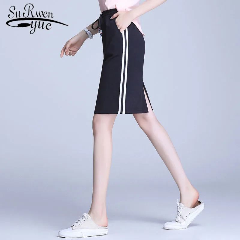 

2019 Summer Fashion Women Skirts Casual Sport Style Straight Striped Women Skirts High Waist Knee-Length Skirts Women 5172 50