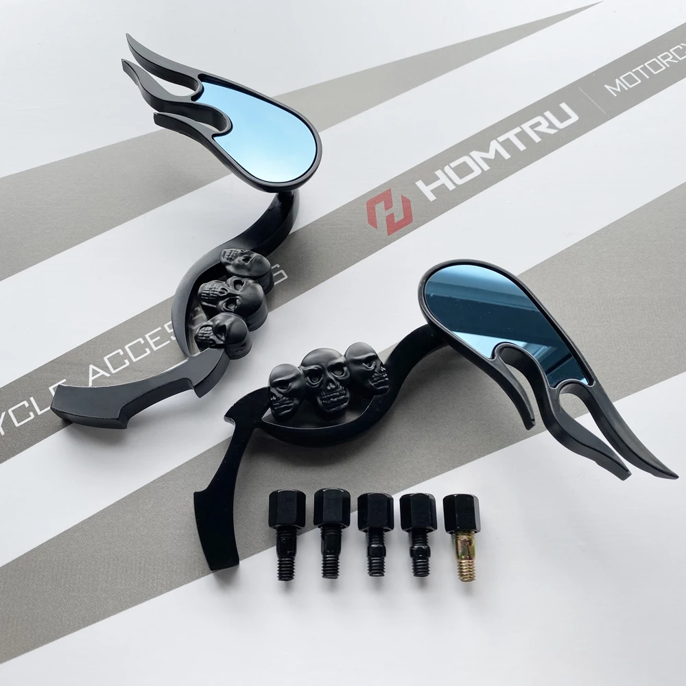 할리 DYNA SOFTAIL SPORTSTER ROAD KING 용 CHROME SKULL FLAME 백미러