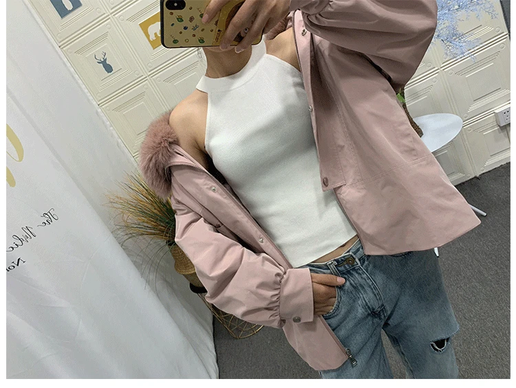 Flash Deal 2019 new Parka Winter Real Fur Coat Jacket Women Natural Fox Fur Collar Detachable Rex Rabbit Liner Loose Outerwear 15