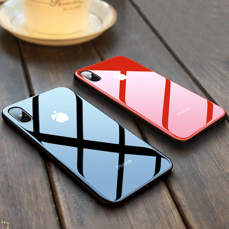 Роскошный зеркальный чехол для телефона из закаленного стекла iphone XR XS Max 6 6s Plus 7 8