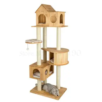

Cat climbing frame solid wood large cat climbing frame cat nest cat tree integrated villa SF free shipping