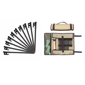 

10Pcs Cast Iron Nail 20cm Outdoor Hiking Awning Canopy Tent Peg Metal Beach Snow Tent Pegs Stakes with Camp Nail Bag Storage Bag