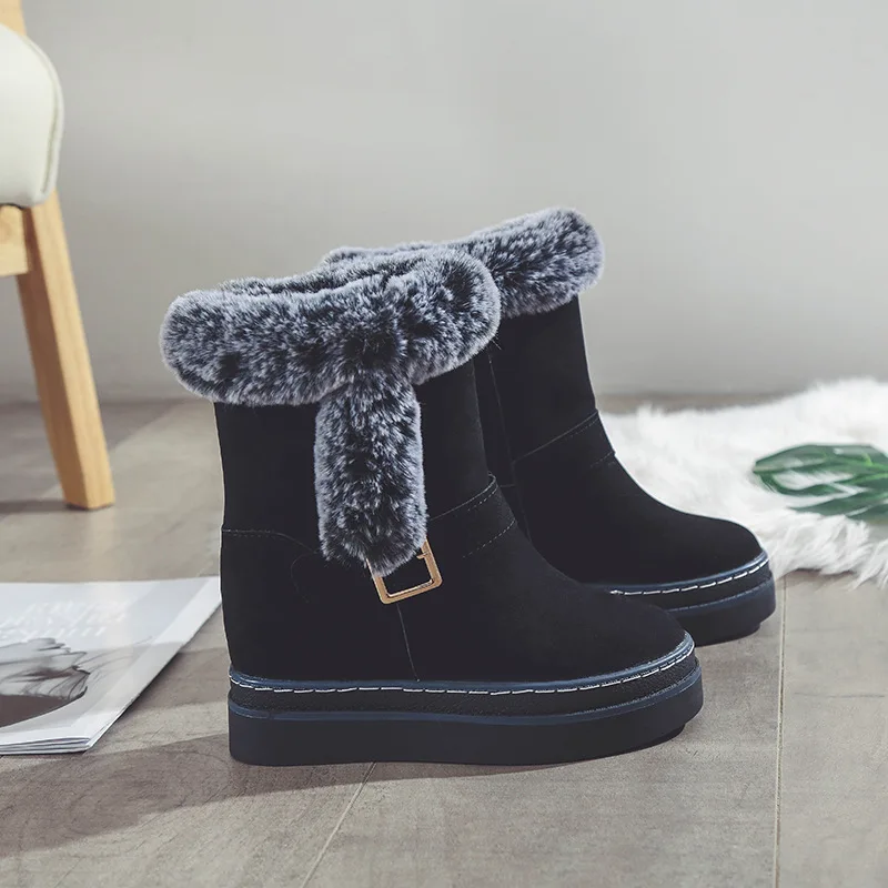 

Snow Boots Women Mid Calf Wedge Brand Winter Shoes Woman Warm Boots Increased Internal Winter Boots Botas Bajas Planas Mujer
