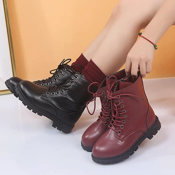 

Children Fashion Show Martin Boots For Kids Girls Lace Up Ankle Platform Motorcycle Snow Boots Red Black New 2020 Autumn Winter