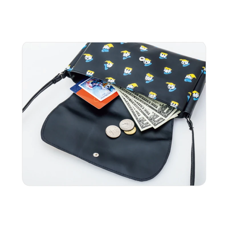 Fashion Cartoon Donald Duck Shoulder Messenger Bag Small Black Sling Bag Women Ladies PU Leather Crossbody Bags Purse Wallet
