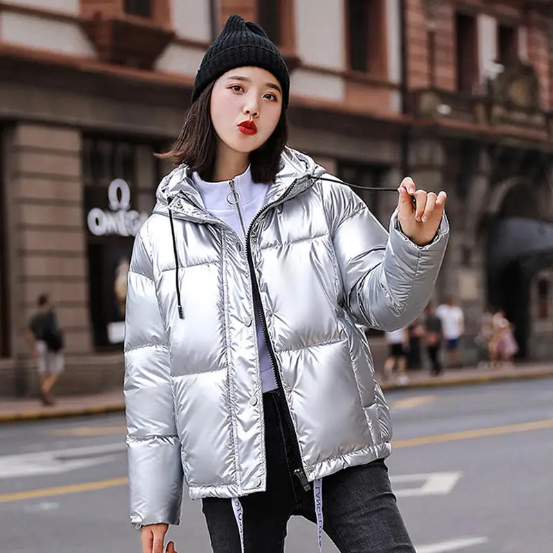 Silver white parkas Новая зимняя куртка женская парка пальто стеганое свободное теплое плотное хлопковое пальто оверсайз с капюшоном женская зимняя куртка Верхняя одежда Q2021 - Цвет: Silver white parkas