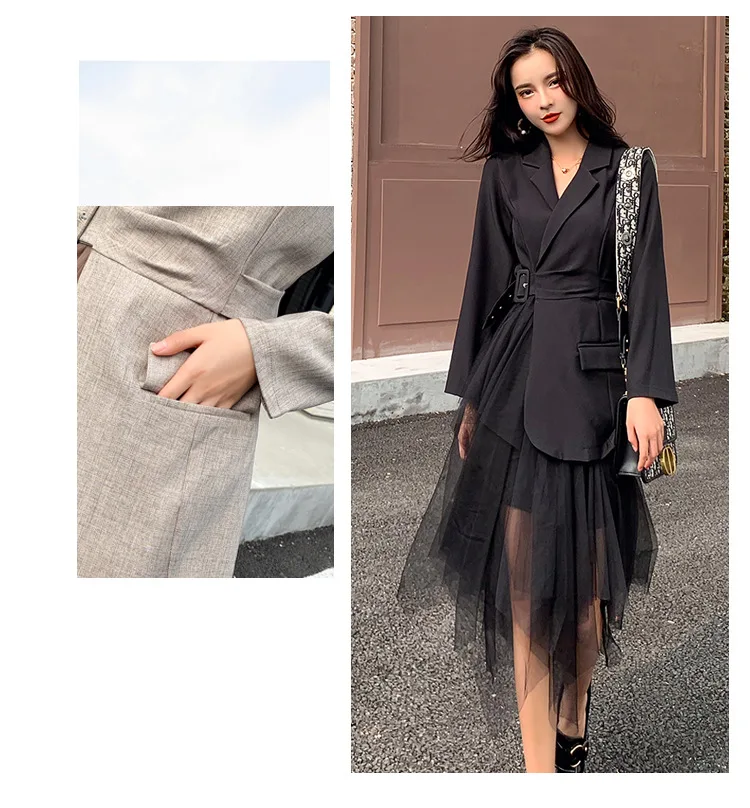 Г. Осенняя одежда для фотосессии; стильный костюм с курткой; необычное Сетчатое платье с имитацией двух предметов