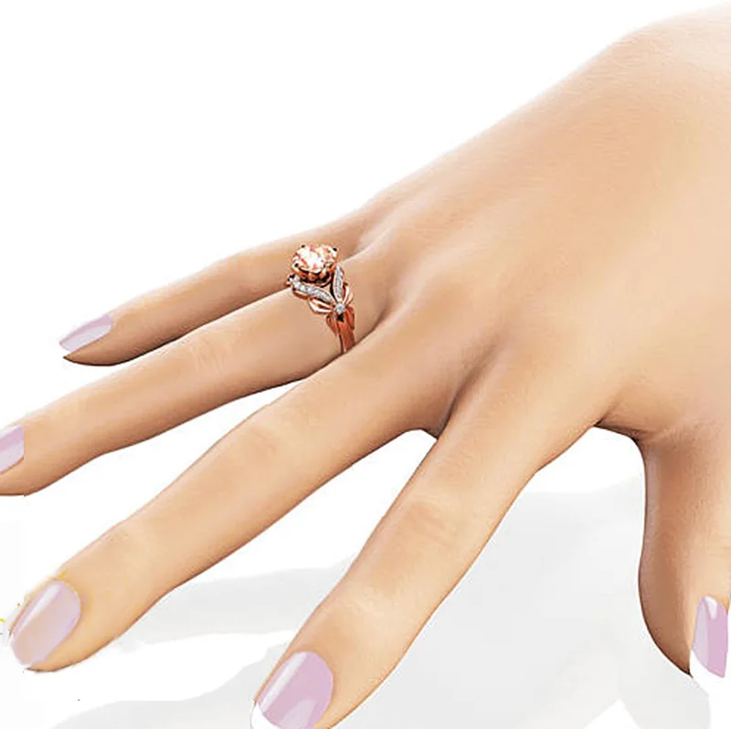 Wedding Rings Vintage Diamond 18K Rose Gold Gemstone for Women Pure Topaz