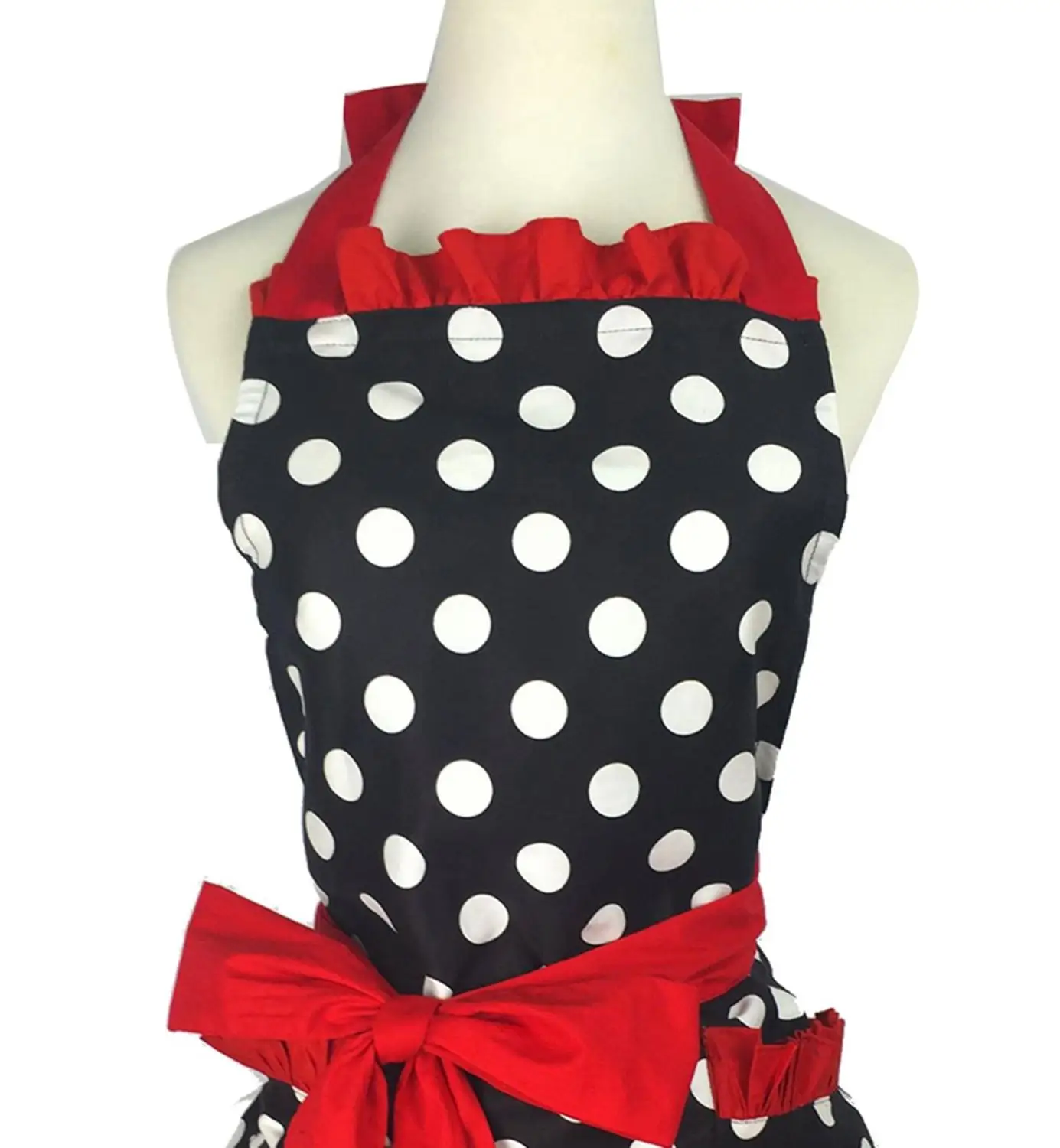 Lovely Stylish Retro Lacy Vintage Flirty Maid Polka Dot Cooking Kitchen aprons for woman Working Adjustable Apron with Pockets